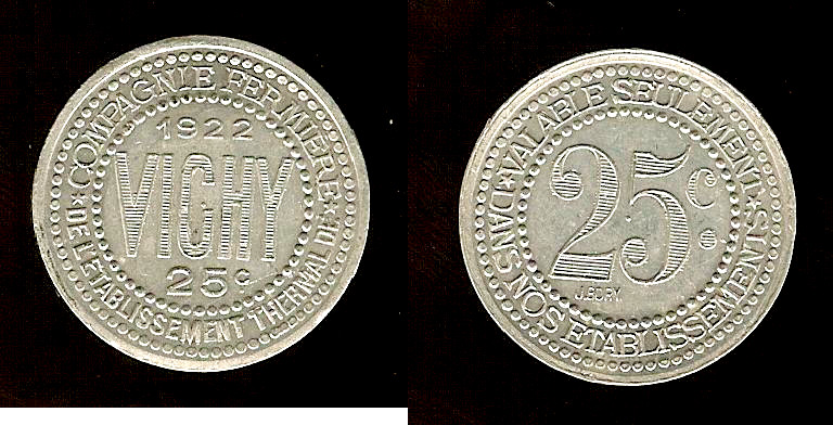 compagnie fermière Vichy - Allier (03) 25 centimes 1922 SUP+